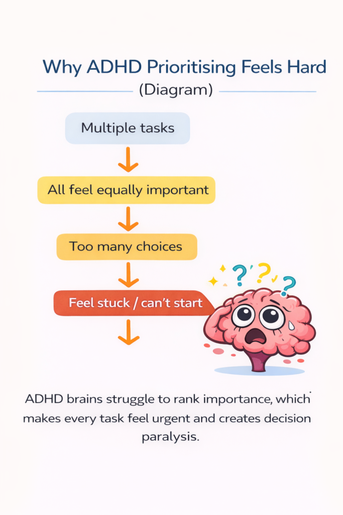 ADHD prioritising tasks difficulty due to equal importance and decision overload